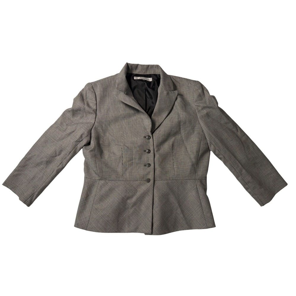 VTG Tahari Arthur S. Levine Blazer Grey Plaid Peplum Button Front Petite 10P